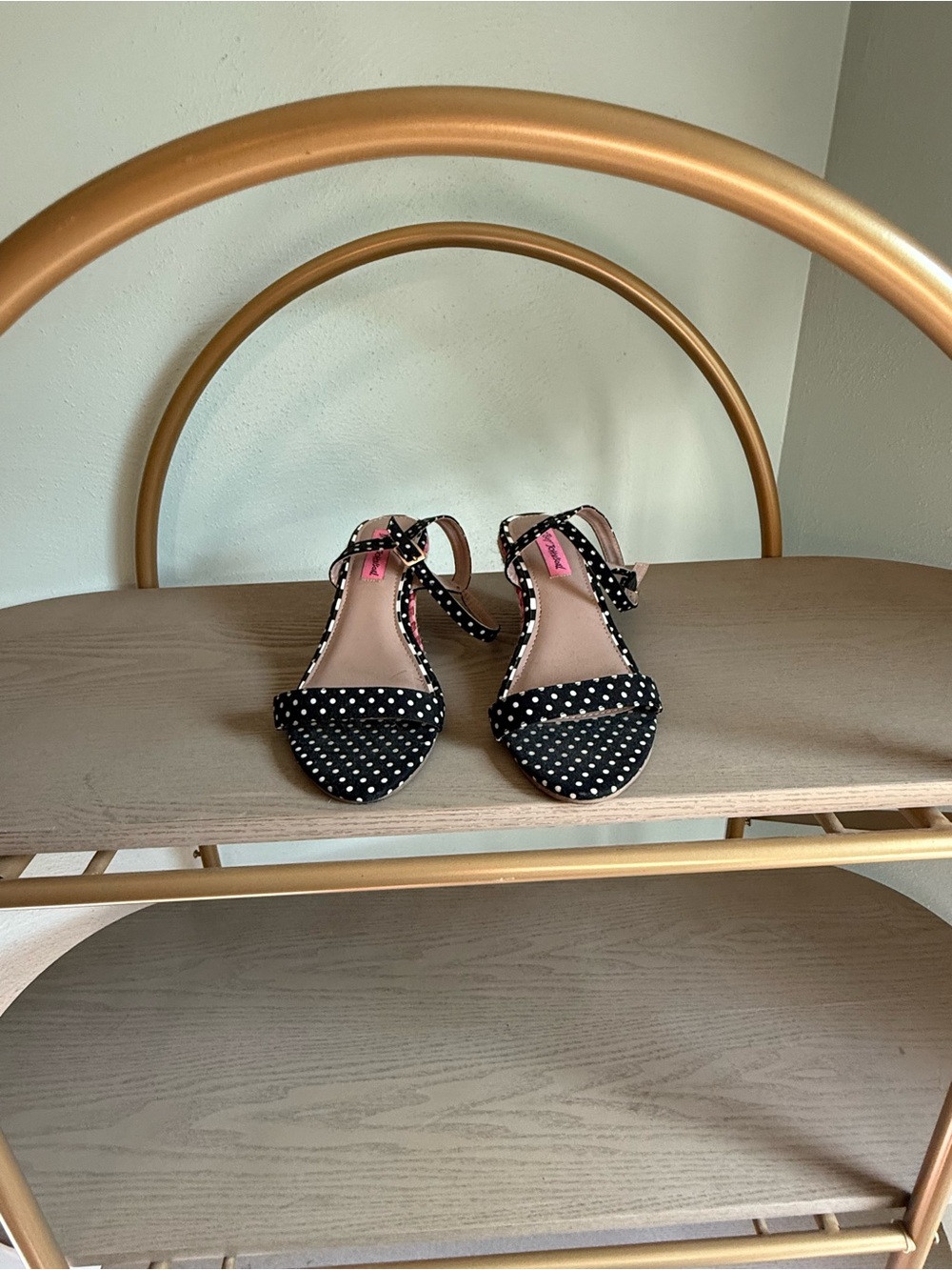 Betsey Johnson Black Polka Dot Ankle Strap Sandals